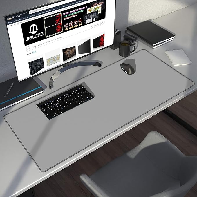 JIALONG Desk Mat - Large Desk Pad, Gaming Mouse Pad, Office Desk Protector with Anti-slip Base, Anti-wear Personalized Design, Mousepad in Mid-Grey - Image 8