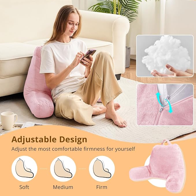 Sasttie Reading Pillow for Bed, Back Pillow for Sitting Up, Pink - Image 3