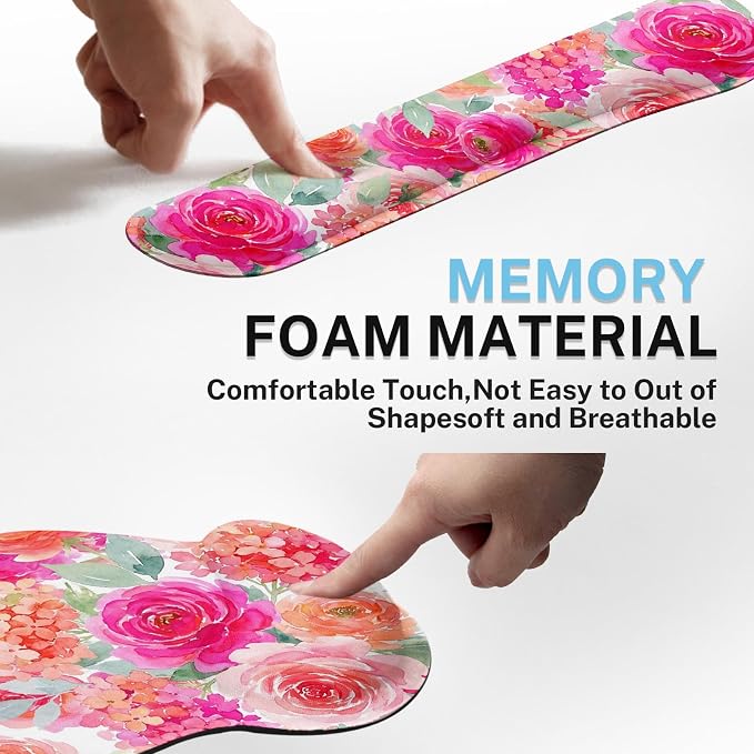 Britimes Ergonomic Mouse Pad Set with Wrist Rest, Pink Floral - Image 6
