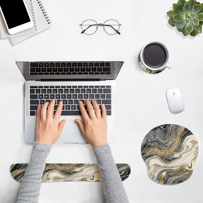Britimes Ergonomic Mouse Pad Set with Wrist Rest, Black Gold Marble - Image 3