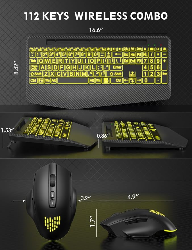 SABLUTE Wireless Keyboard and Mouse Combo, Large Print Backlit Scissor Keys - Image 8