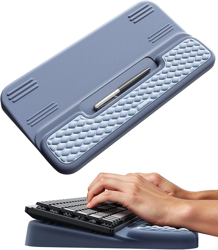 Vaydeer Wrist Rest with Keyboard Stand, Computer Wrist Support Pad, Ergonomic Keyboard Riser Holder Lift Tray with Wrist Pad, Soft Memory Foam Desk Cushion, Palm Hand Typing for Office Home Gift-Blue by Vaydeer