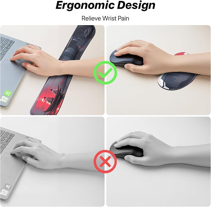 3-in-1 Large Gaming Mouse Pad, Anime Mouse Pad & Keyboard Wrist Rest Support, Memory Foam Ergonomic, Japanese Red Moon Desk Mat Set for Home Office Study Game, 31.5 X 11.8 Inch - Image 6