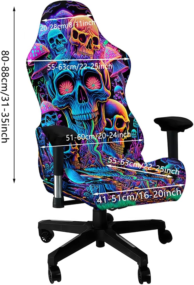 Blacklight Gaming Chair Cover – UV Reactive Esports Chair Protector with Neon Skull Mushroom Design, Stretchable Washable Slipcover for Office & Gaming Chairs - Image 7