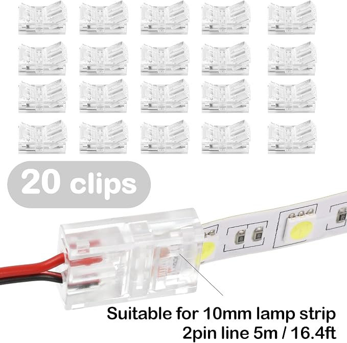 Flutesan 20 Pcs 2 Pin 10 mm LED Strip Connector RGB Lights - Image 3