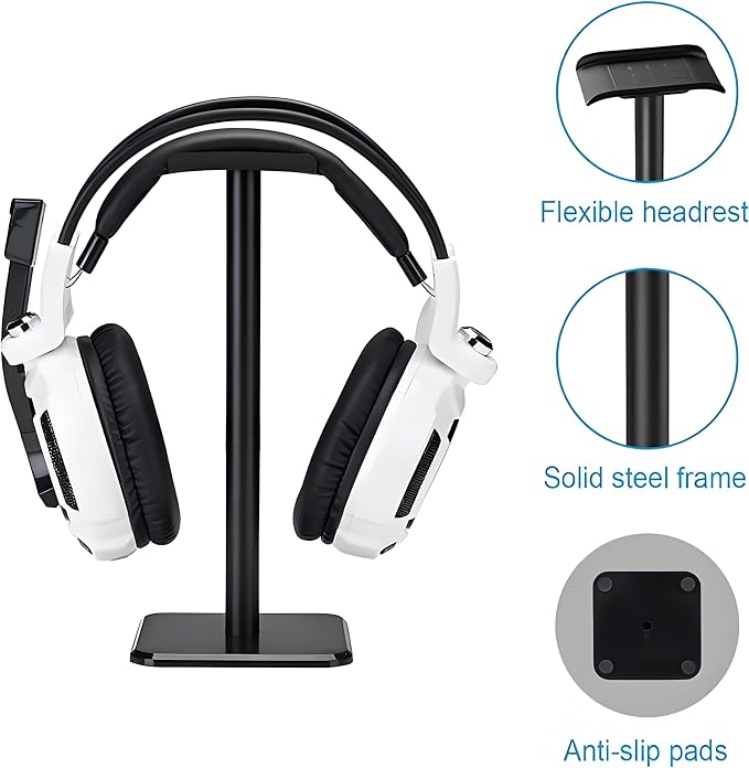 Headphone Stand, Universal Game Headset Metal Holder Earphone Stand | Aluminum Supporting Bar Flexible Headrest ABS Solid Base for AirPods Max, Sony, Bose, Beats & all Headphones (Black) - Image 4