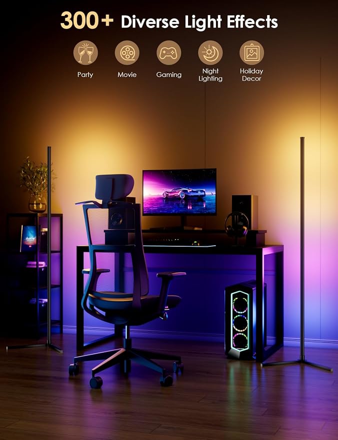 RGB Corner Floor Lamp, 64.5" RGB Color Changing Led Floor Lamp for Living Room APP and Remote Modern Light Bar with Music Sync and 16 Million Colors Dimmable Ambient Lighting for Bedroom - Image 7