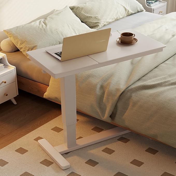 Muwuele Solid Wood Overbed Bedside Table with Wheels, Adjustable Medical Tilt Top Hospital Bed Table Over The Bed, Rolling Laptop Desk, Mobile Standing Desk for Hospital and Home Use (White) by Muwuele