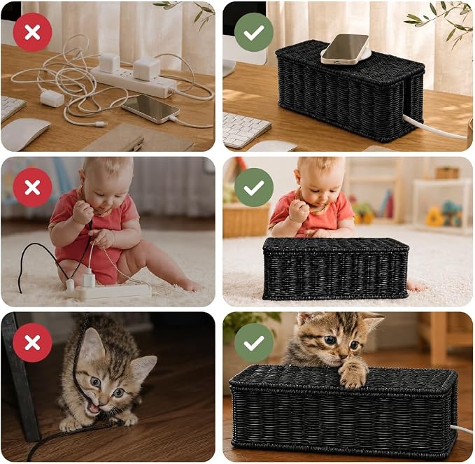 Cable Management Box, Handmade Rattan Cord Organizer for Power Strip - Image 8