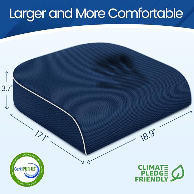 SweetSlubr Seat Cushion, Chair Pad, Memory Foam Tailbone Pain Relief | Office Chair Cushion for Tailbone Pain Relief, Non-Slip Cover, Soft Support for Office Chair, Car Seat,2X-Large/Dark Blue - Image 2