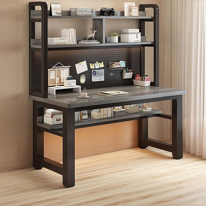 Writing Work Computer Desk with Pegboard,Gaming Desk with Bookshelf Combo,PC Gamer Workstation Desk,Wooden Desktop,for Home Office Work and Gaming(D2,31.5" L x 23.6" W(80x60cm)) by ZMNXAS