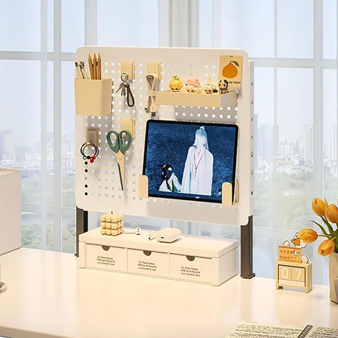 Clamp on Desk Extender Clamp-on Desk Pegboard, Privacy Panel for Desk, Magnetic Metal Peg Board with Accessories, Gaming Desk Organizer(White,40 * 40cm/16 * 16in) by JCSRYD