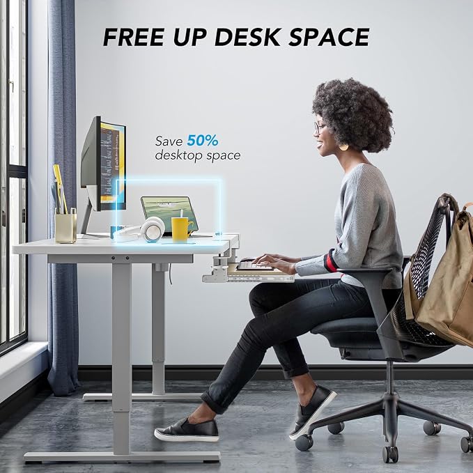 AX WABER Keyboard Tray Under Desk Pull Out with Extra Sturdy C Clamp Mount System, 27.3 (32.5 inch Including Clamps) x 11 Inch Slide-Out Platform Computer Drawer for Typing Grain - Image 3