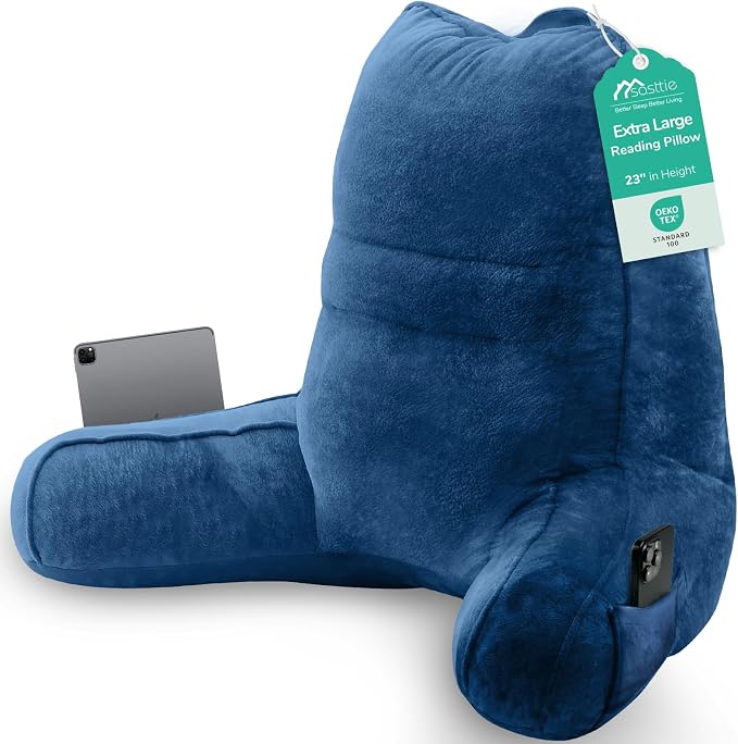 Sasttie Reading Pillow for Bed, Back Pillow for Sitting Up, Navy by SASTTIE