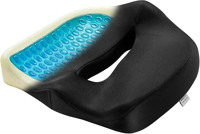 Mount-It! Office Seat Cushion, Premium Comfort Chair Lumbar Support, Memory Foam, Gel Filling, Ergonomic for Car, Desk, Back Hip Butt Tailbone Relief, Sciatica Cushions Washable Cover in Black by Mount-It