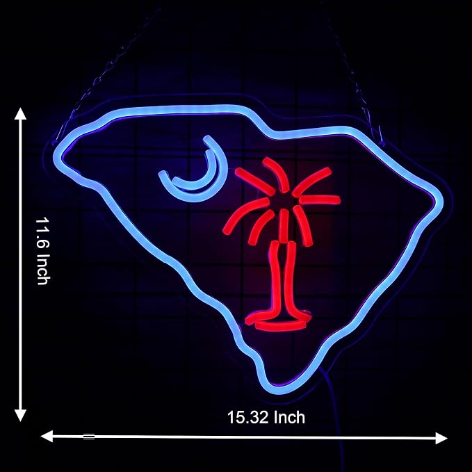South Carolina Flag Neon Light Sign Palmetto Tree Moon Neon Sign USB Powered for Room Decor S.C. Flag LED wall sign Tree moon Neon Signs Led Neon Light sign for Wall Decor Game Room Man Cave Pub Party Birthday Gifts 15.32*11.6 Inch - Image 3