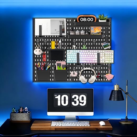 Wall Mount Wall Organizer Pegboard for Gaming & Office, 4 Pack, 12x12 Inch | Pegboard Wall Organizer Kit with Hooks, Shelves, Clips and Bins to Organize Office, Gaming Supplies, Wall Mounted Peg Board - Image 7