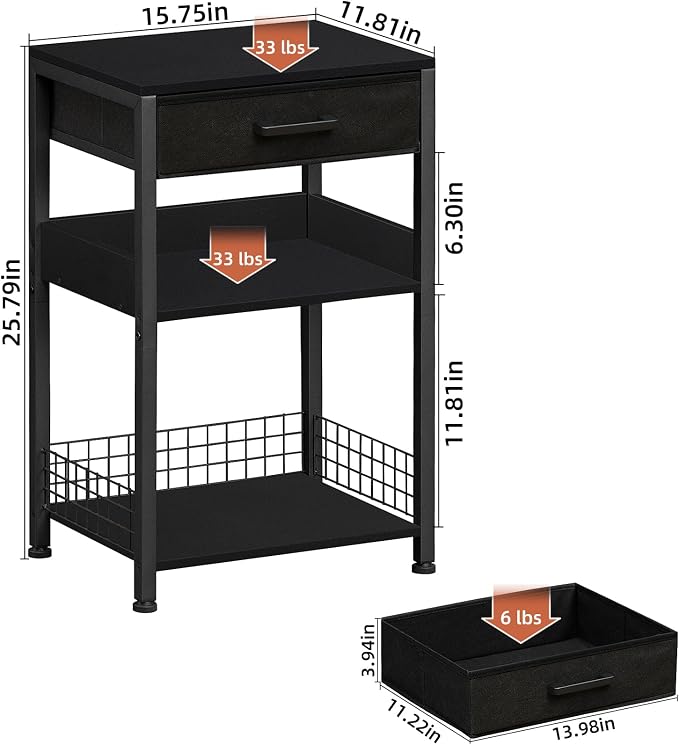 Lerliuo Printer Table with Storage, 3-Tier Printer Stand, Pure Black - Image 3