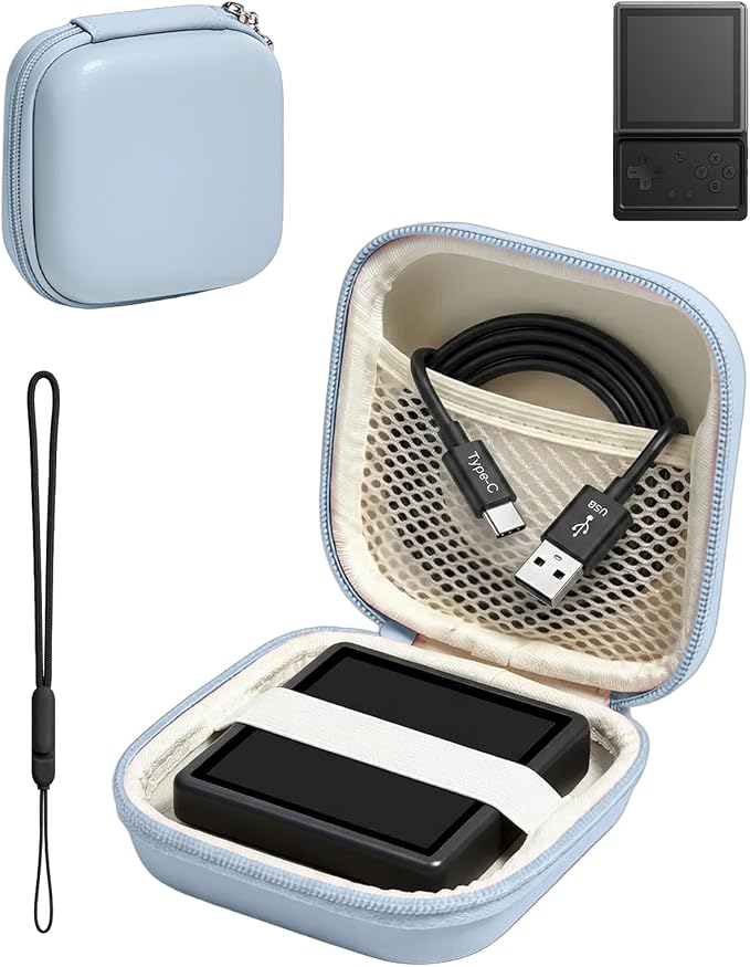 for Anbernic RG Rotate EVA Carrying Case, Hard Shell Travel Pouch with Soft Mesh Pocket, Shockproof Protective Bag with Lanyard – Portable for Console & Accessories (Blue) by Unknown