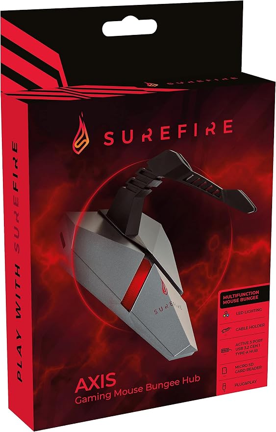 SureFire Axis Gaming Mouse Bungee Hub - 3X USB 3.2 GEN 1 Ports - Mouse Cable Holder Gaming - Mouse Bungee RGB - microSD - Cable-Holder Mouse - PC & Notebook - Gaming USB-hub I Powered by Verbatim - Image 3
