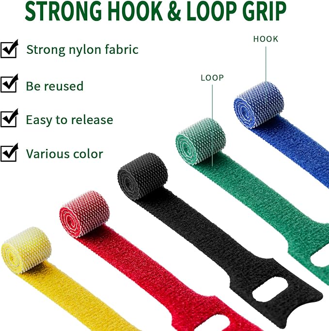 BALABALA 200PCS Cable Ties 4+6+8+10 Inch, Reusable Hook and Loop Straps for Cord Management, Fabric Fastening Straps, Multi-Color Adjustable Cable Organizer for Home Office Electronics - Image 3