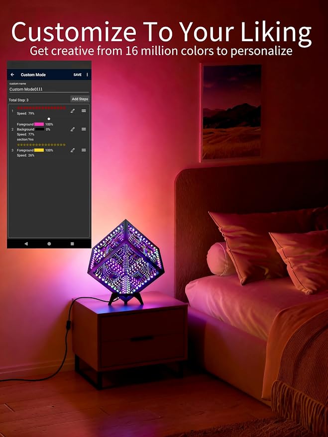 Infinity Hyper Cube LED Table Lamp - Infinity mirror desk Lamp with 100+ Patterns, Music Sync, App Control,Cool Color Changing Night Lights For Gaming,party,living room,bedroom, light display(7Inches) - Image 4