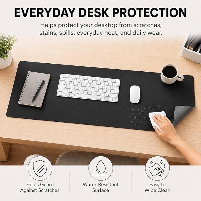 KTRIO Large Gaming Mouse Pad Desk Mat for Gamer, 31.5" x 11.8", Black PU | Extended Size Design, Premium PU Leather Surface, Non-Slip, Durable Construction, Water-Resistant Surface - Image 3