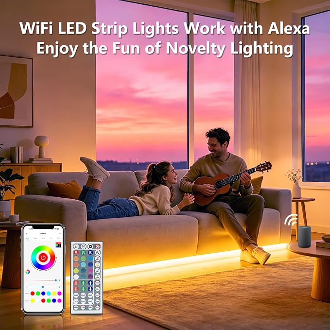 FONEWE Smart WiFi LED Lights 100 ft Remote Control Through APP Led Strip Lights Supports Alexa and Google Assistant Timing Function RGB Color Changing LED Lights for Bedroom and Party - Image 3