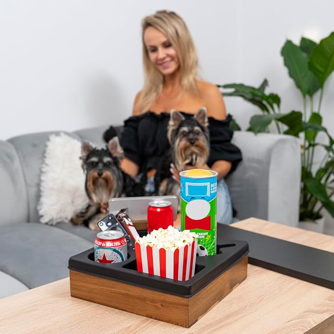 Silicone Couch Cup Holder Tray – Handy Silicone Acacia Couch Caddy with Cup Holder & Phone Stand – Waterproof Anti-Spill Snack & Bed Caddy Organizer Sofa Tray for Drinks, Snacks, & Remotes (Black) - Image 8