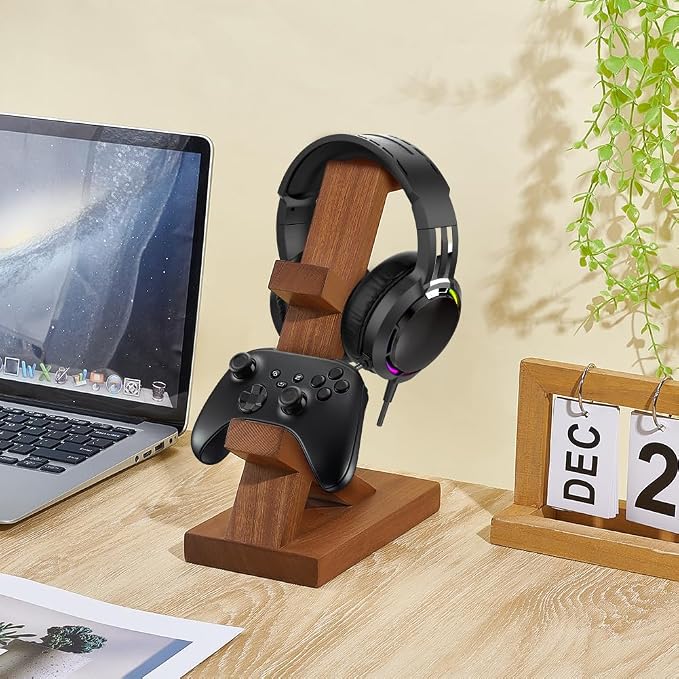 peacoblue Wooden Game Controller and Headphone Hanger Holder–Universal Gaming Desk Compatible with Xbox PS5 PS4 Switch, Headset Stand with Storage Rack Gifts for Gamers Teens Boys Men Boyfriend - Image 4