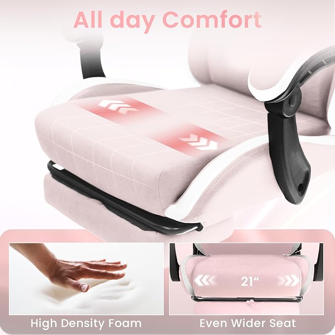 N-GEN GAMING Gaming Chair, Reclining Backrest, Footrest, Fabric, Pink | Ergonomic Design with Reclining Backrest, Linkage Armrests and High-Density Foam, Comfy Seating for Computer or Home Office - Image 4