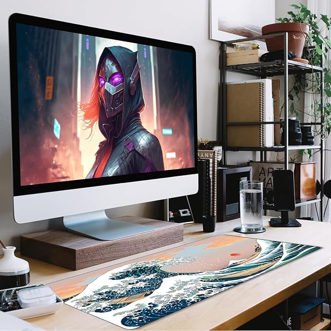 Japanese Large Mouse Pad Desk Mat Office Desk Pad, Sunset Sea | Extended Large Mouse Mat for PC, Stitched Edges Gamer Mousepad 35.4 X 15.7 Inch Long Mice Pad - Image 7