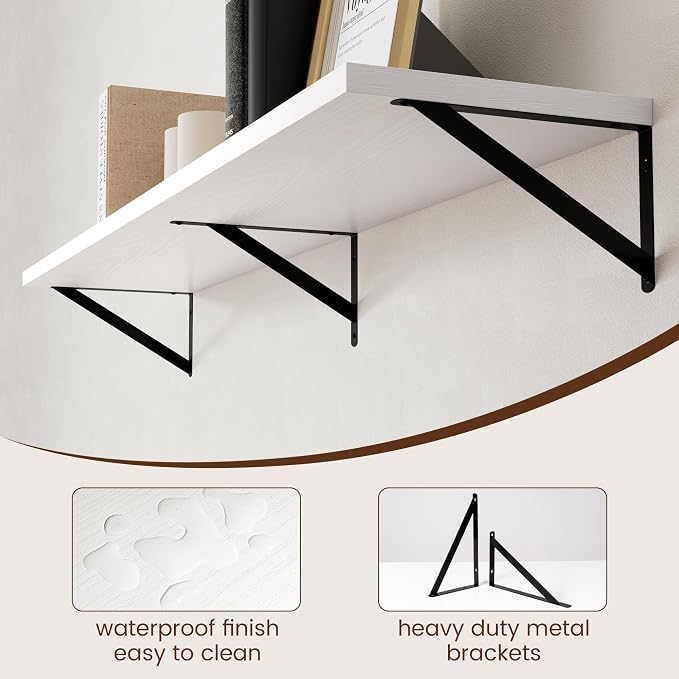 Axeman Floating Shelves for Wall White - 55 Inch Wide x 12 Inch Deep Wall Shelves Set of 2 - White Deep Wood Floating Shelves for Living Room Bedroom Laundry Room - Image 5