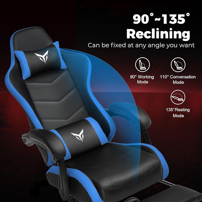 GTPLAYER Gaming Chair with Footrest, Video Game Chairs Racing Style PC Game Chairs 350lbs for Adults - Padded High Back Ergonomic Reclining Silla Gamer, Linkage Armrest, Blue - Image 5