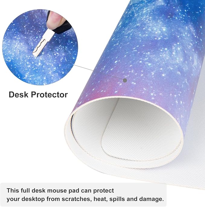 QiyI PU Leather Large Mouse Pad, Office Decor, 31.5" x 11.8", Blue Galaxy | Desk Décor Accessories, Extended Size, Waterproof & Easy to Clean, Smooth Surface, Non Slip Desk Organization - Image 5