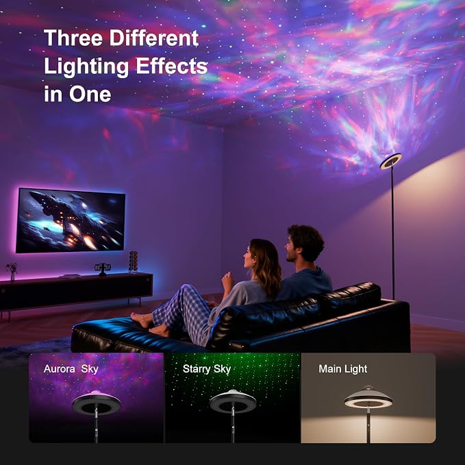 DUSKTEC 3-in-1 Floor Lamp, RGB Aurora & Galaxy Star Projector, 69", Black - Image 2