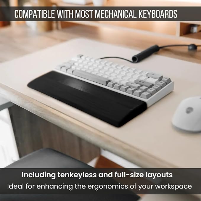 Kothar Wooden/Bamboo Keyboard Wrist Rest - Ergonomic Design, Comfortable Support for Mechanical Keyboards, Office & Gaming Use (TKL, Black) - Image 7