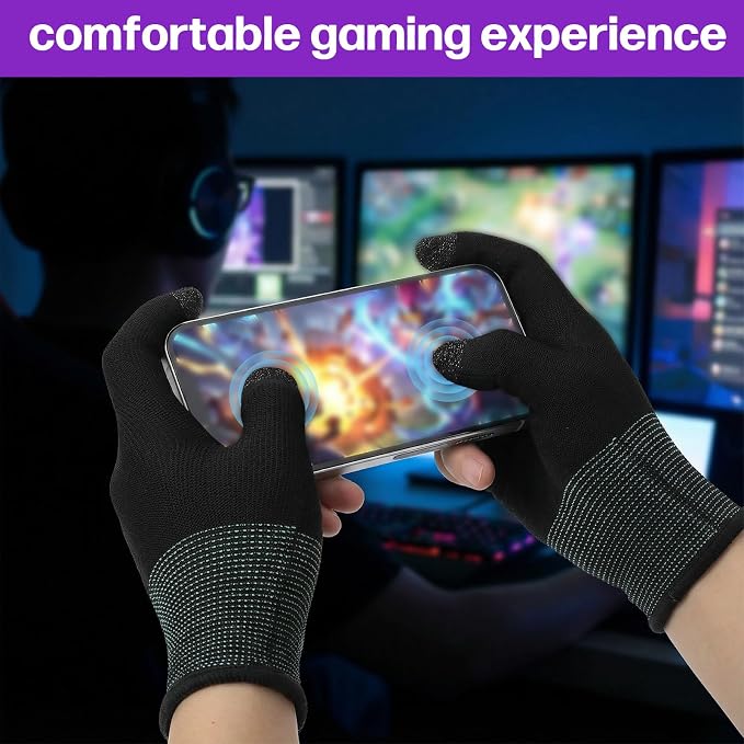 2 Pairs Mobile Gaming Gloves, Ultra-Thin Mobile Gaming Gloves Touchscreen Game Finger Sleeves Game Glove for Sweaty Hands Anti-Sweat Finger Sleeve Breathable for Phone Tablet Players Streamer - Image 4