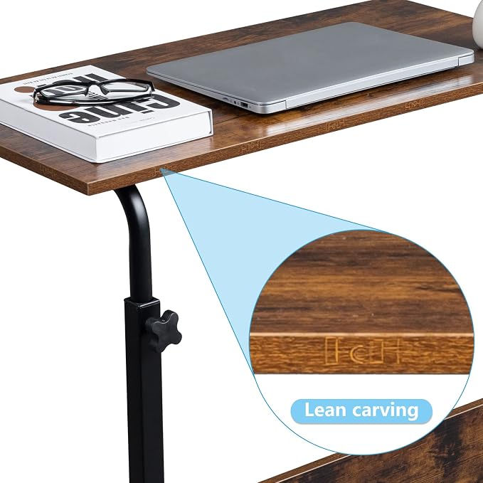 Karl home Mobile Side Table 31.5 inch Computer Desk with Wheels, Rustic Brown - Image 6