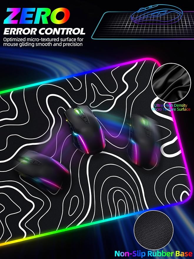 XXL Mouse Pad with Phone Holder - Black, RGB Desk Mat with 15W Fast Charging, LED Gaming Mousepad with 11 Light Colors, Waterproof Non-Slip Pad for Office & Home (Topographic) - Image 5