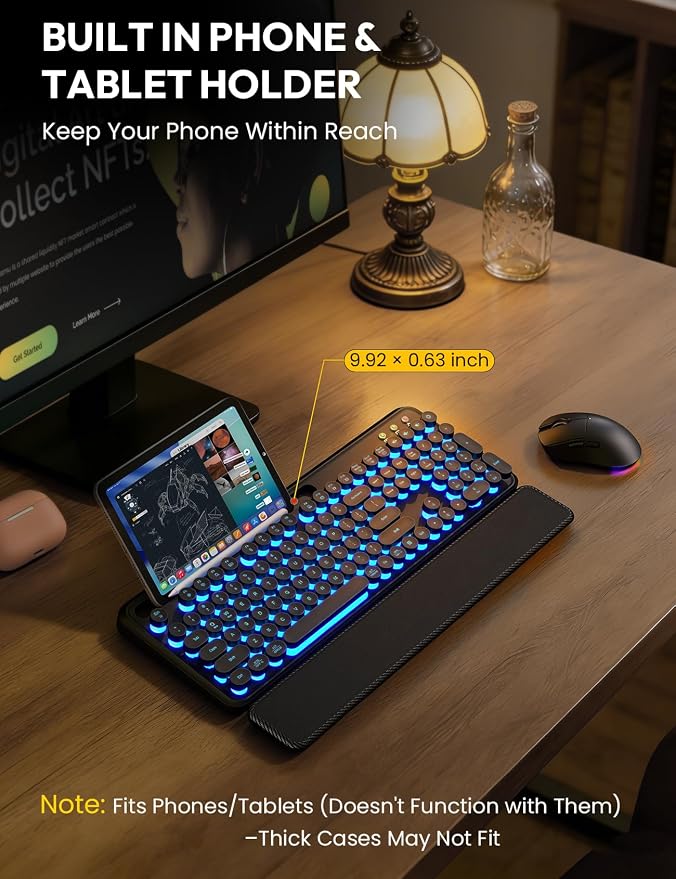 Wireless Keyboard and Mouse, Backlit Typewriter with Magnetic Wrist Rest - Image 4