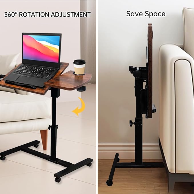 Overbed Table Height Adjustable Bedside Table Hospital Bed Table with 2 Tilting Desktops Mobile Laptop Desk with 2 Tilting Desktops Cup Holder Drawer for Office Home and Hospital - Image 3