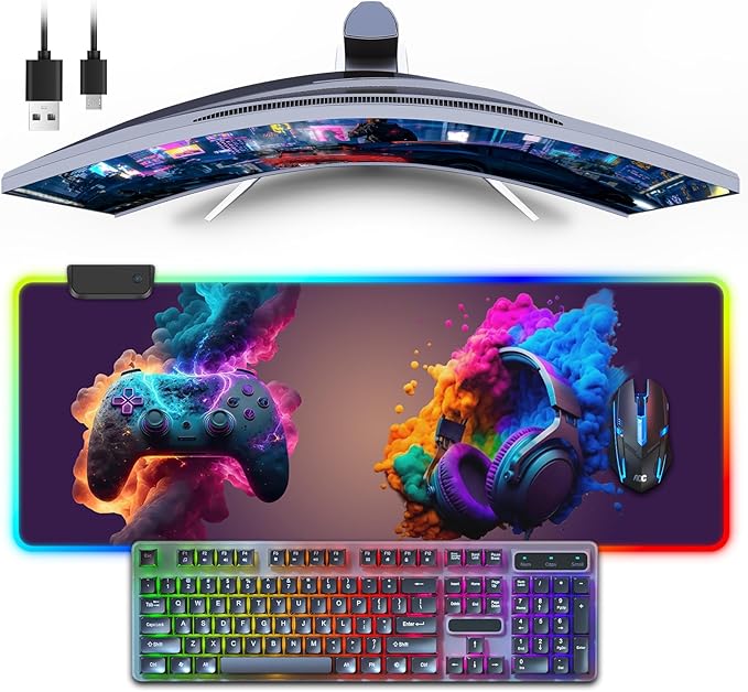 RGB Mouse Pad, Gaming Mousepad with 13 LED Light Modes | 31.5X11.8inch Large Mouse Mat, Gaming Mats for Desk with Non-Slip Rubber Base by FoBianJie