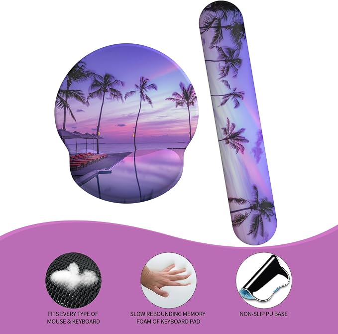 eulps Mouse Pad Wrist Support, Ergonomic Memory Foam Keyboard Wrist Pad & Gel Wrist Rest Set for Computer Keyboard for Easy Typing & Pain Relief for Office & Home (Mauve Twilight Set) - Image 6