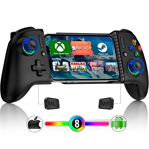 Mocagen Mobile Gaming Controller, MC2 Phone Controller for iPhone/Android/Switch/Oled/Switch 2 with Programmable/Hall Effect Joysticks & Analog Triggers/RGB Light by Mocagen