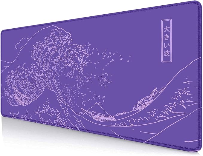 IMAYONDIA Great Wave Large Gaming Mouse Pad, Purple Minimalist Japanese Desk Mat, Gamer Aesthetic Extended Mousepad Cute, Non-Slip Rubber Base Lilac Desk Pad for Office- 31.5 X 11.8 Inch by IMAYONDIA
