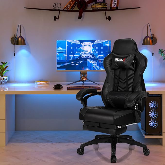 GYMAX Gaming Chair, Ergonomic Computer Chair with Footrest, Linkage Armrests & Lumbar Cushion, Big Wide High Back Video Gaming Chair, Reclining Office Rolling Chair for Adult/Teens (Black) - Image 9