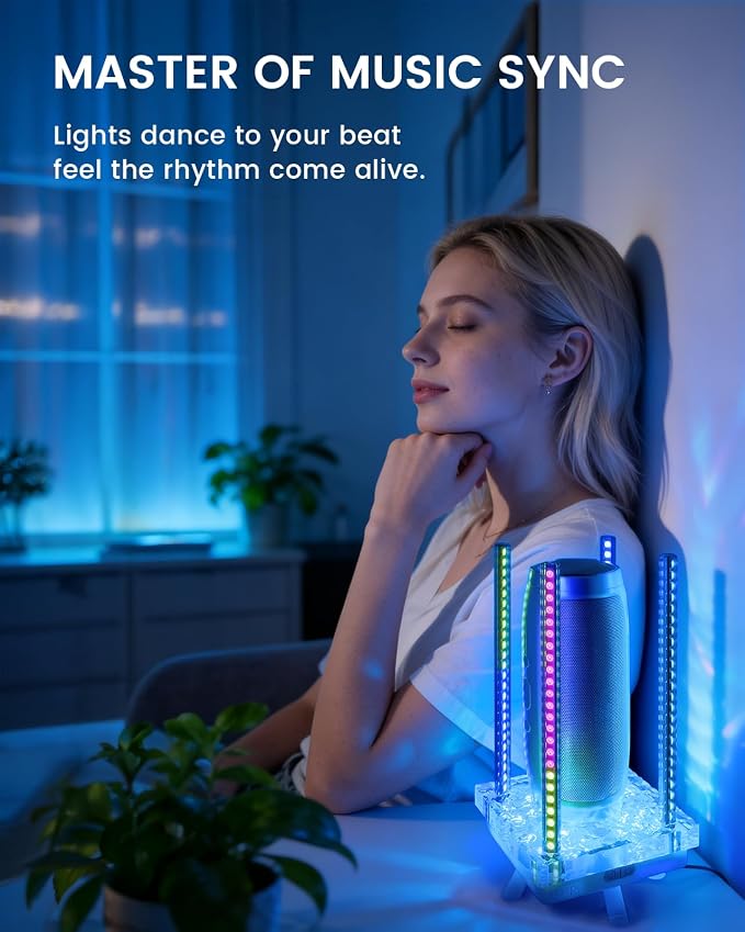 Music Sync RGB Ambient Light, App Controlled & Sound Reactive Audio Visual Lighting for Gaming Desk, Party & Desk Setup (Grey) - Image 6
