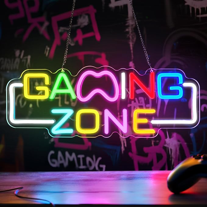 Gaming Zone Neon Sign for Wall Decor – LED Neon Lights with USB Power & Dimmable Brightness,Cool Game Controller Neon Sign for Bedroom,Game Room,Man Cave,Gamer Decor by YourVibeYourNeon