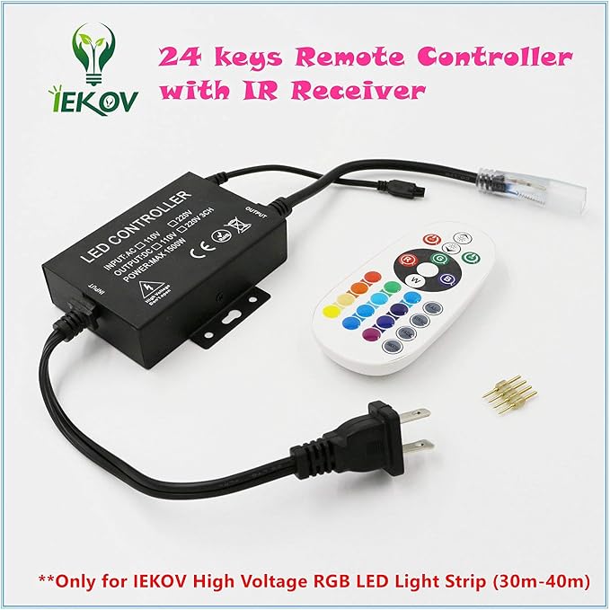 IEKOV™ Max 1500W, AC 110V 120V to DC 110V Power Supply Adapter with IR Receiver + 24 Keys Remote Control only for IEKOV High Voltage RGB LED Light Strip (RGB,30m-50m) - Image 7